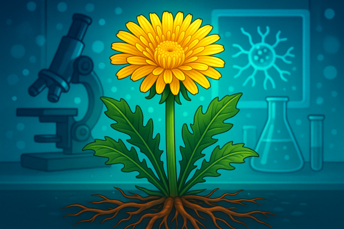 Yellow dandelion flower and roots used in cancer research