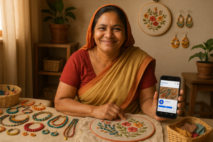 Nargis Sultana, a Bangladeshi housewife, selling handmade crafts through her Facebook business