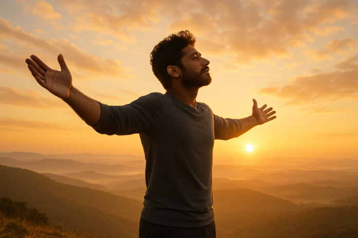 A person overcoming fear through courage and mindfulness techniques