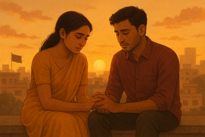 Emotional Bangladeshi couple holding hands, showing loyalty and trust in love