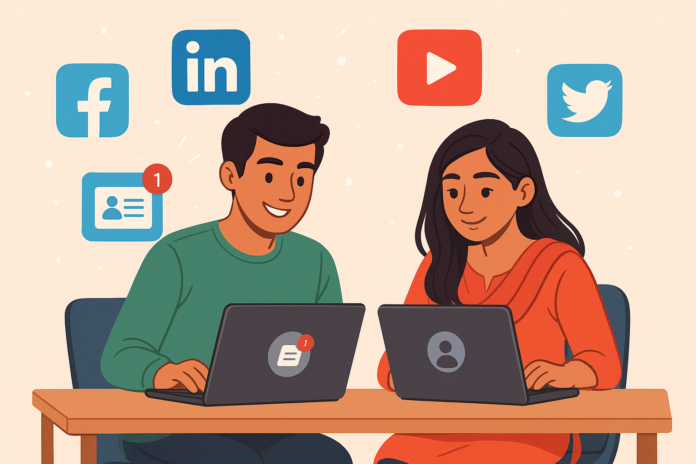 Young Bangladeshi professionals using social media platforms like LinkedIn and Facebook for job hunting and career development