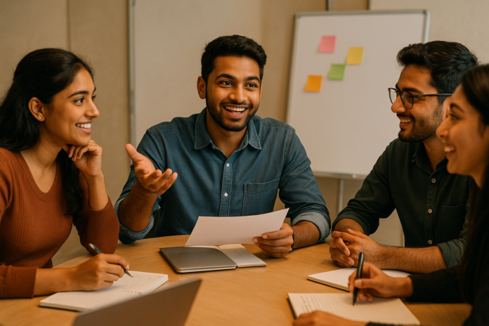 Young Bangladeshi professionals collaborating in a team meeting