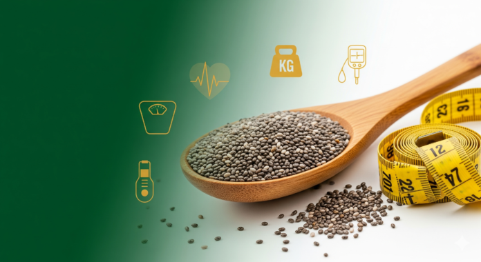 Chia seeds health benefits infographic showing weight loss diabetes control heart protection Bengali health guide