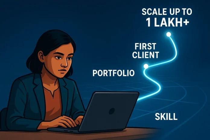 Bangladeshi freelancer working on laptop from home, earning money online, modern workspace setup