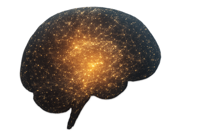 Conceptual image of a human brain with light emerging from it, representing the scientific search for the location of the mind and consciousness.