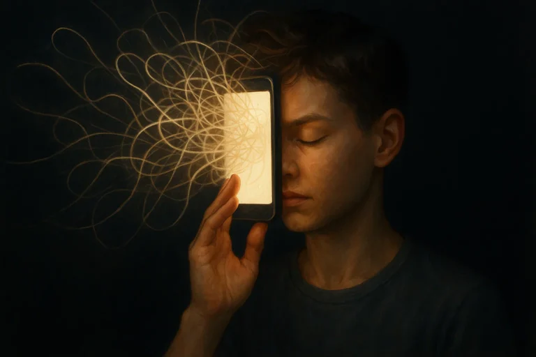 “Social media overuse causing stress and overthinking illustration”