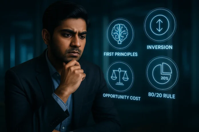 mind thinking with decision-making frameworks and mental model icons