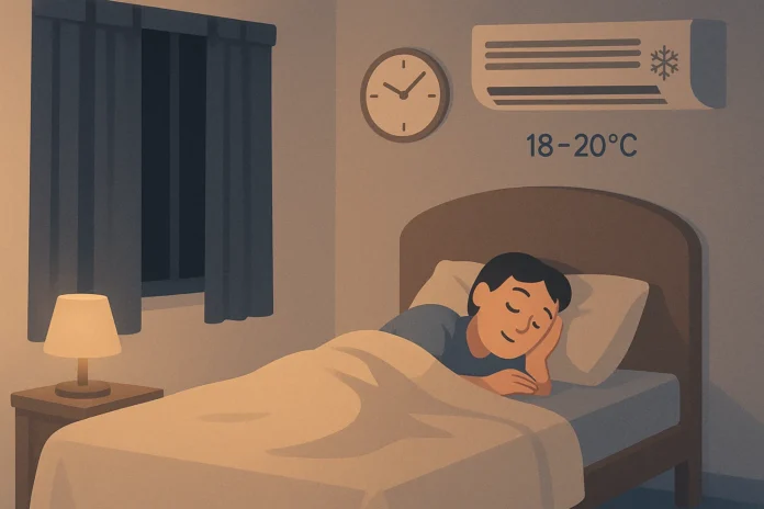 A peaceful bedroom environment showing a relaxed person preparing for a good night's sleep.