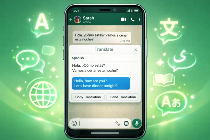 WhatsApp translation feature interface on smartphone screen