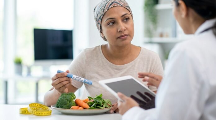 GLP-1 weight loss injection with healthy lifestyle concept